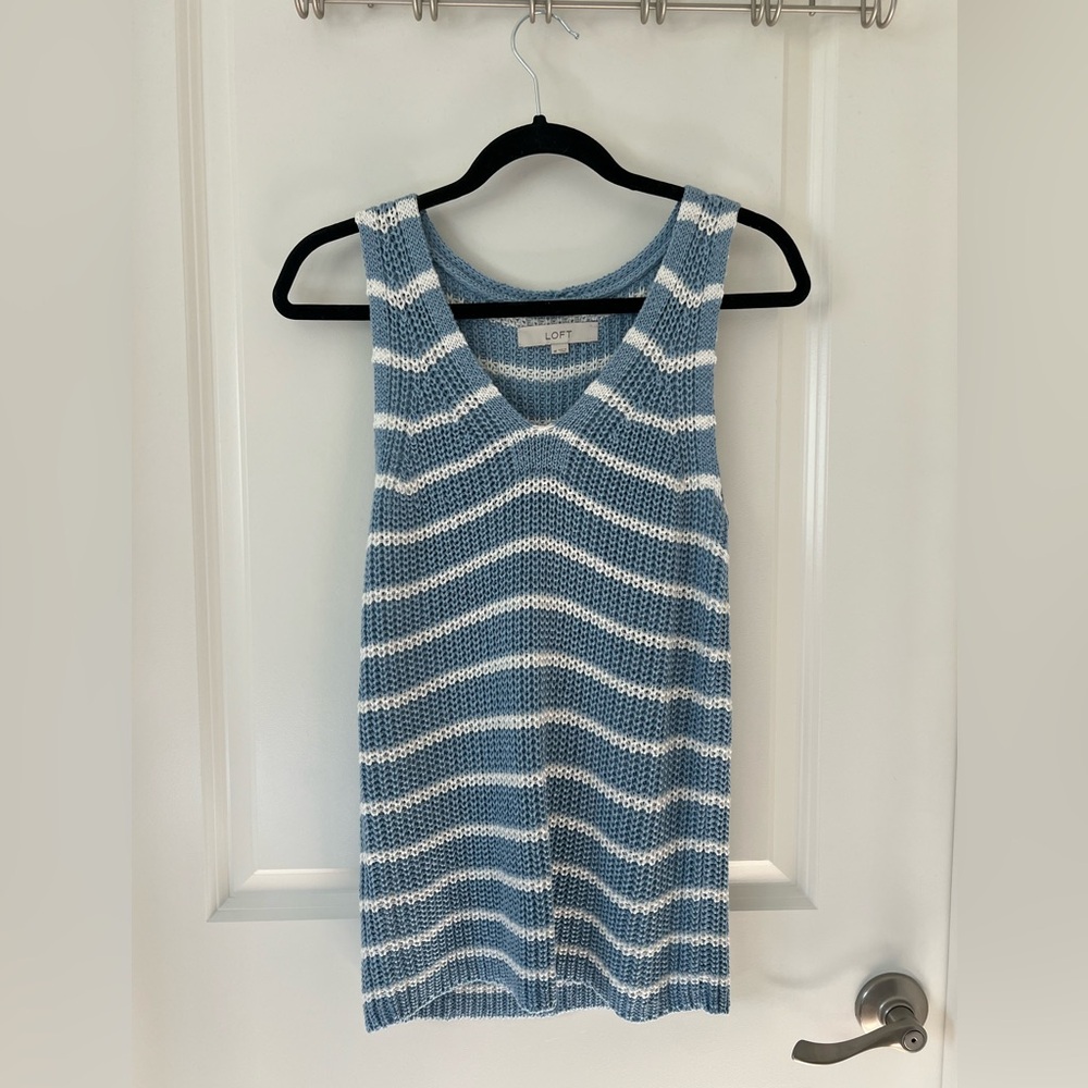 LOFT Sky Blue and White Knit Top